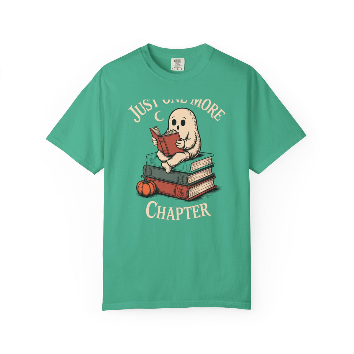Just One More Chapter Ghost Shirt, Halloween Reading Tee, Bookworm Ghost T-Shirt, Cozy Spooky Season Gift for Book Lovers