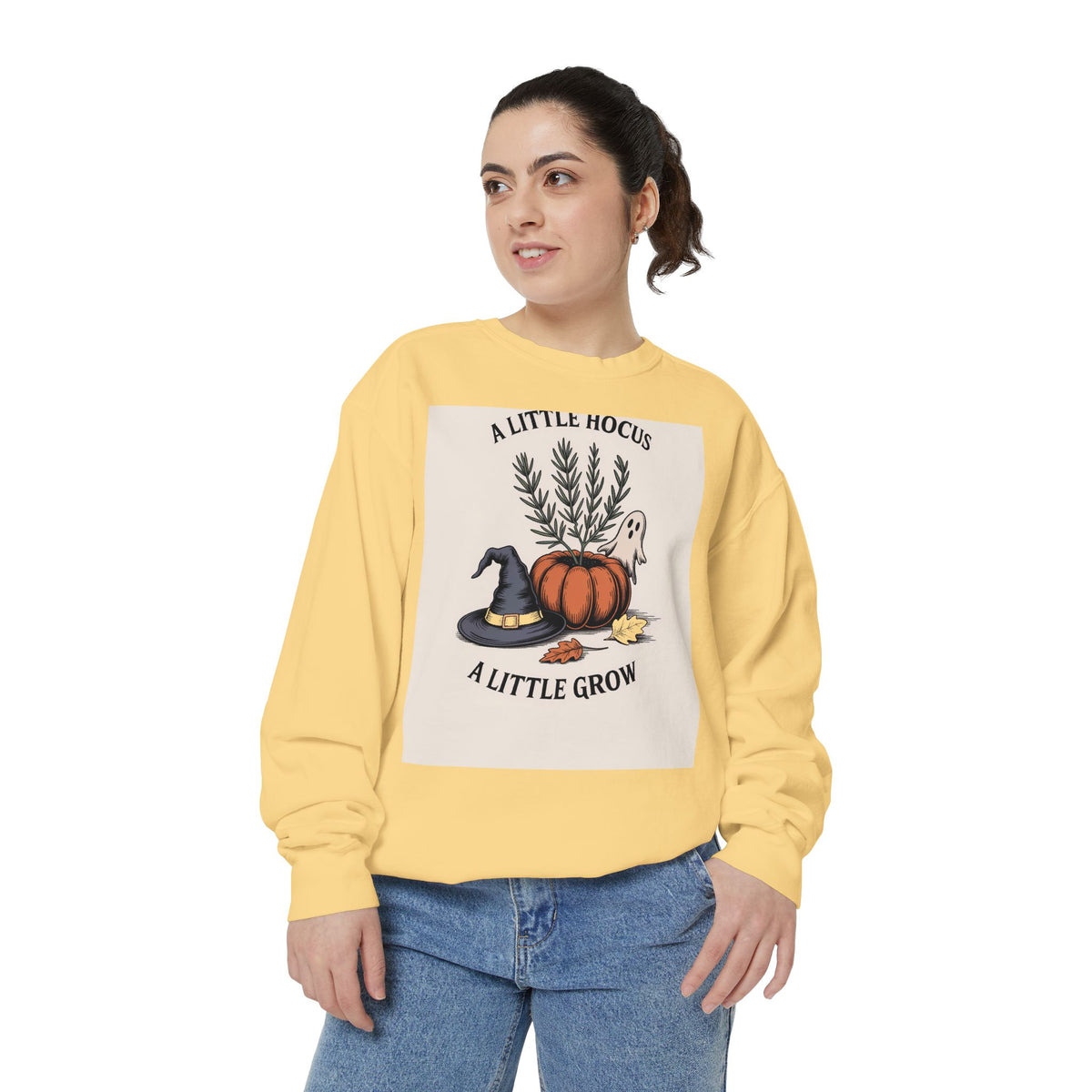 A Little Hocus A Little Grow Sweatshirt, Halloween Pumpkin Planter Crewneck, Witchy Botanical Sweatshirt, Cozy Fall Halloween Shirt