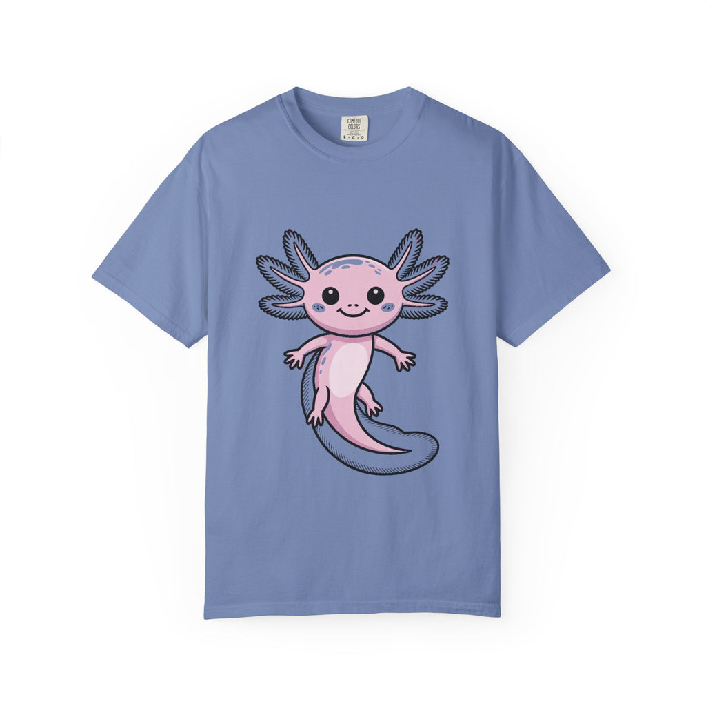 Cute Axolotl Shirt, Smiling Axolotl T-Shirt, Kawaii Axolotl Lover Gift, Garment Dyed Unisex Tee