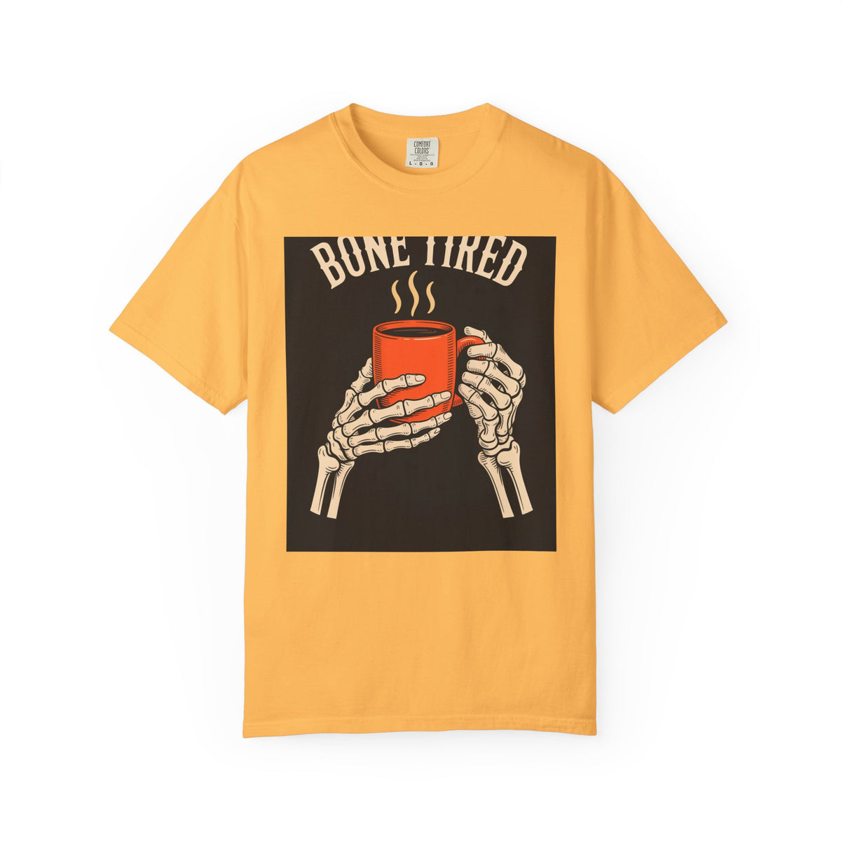 Bone Tired Halloween Shirt, Skeleton Hands Coffee Mug Tee, Vintage Halloween Coffee T-Shirt, Spooky Season Gift