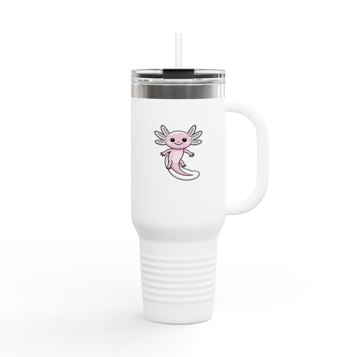 Cute Axolotl Travel Mug, 40oz Insulated Tumbler with Handle and Straw, Smiling Axolotl Cup, Cute Animal Lover Gift