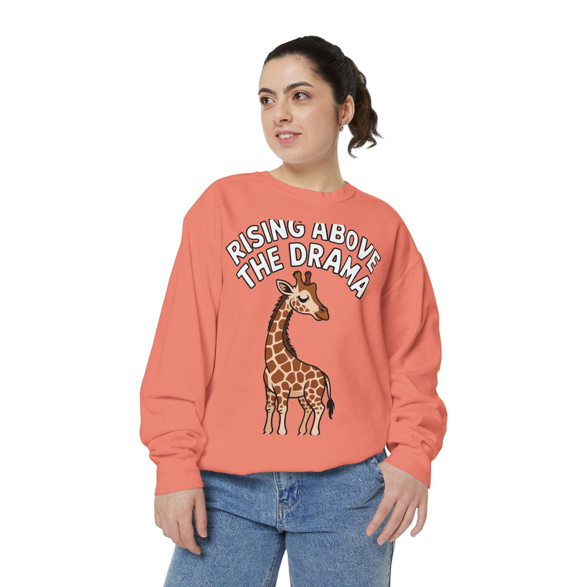 Rising Above The Drama Sweatshirt, Cute Giraffe Crewneck, Funny Sarcastic Quote Sweatshirt, Embroidered Style Giraffe Gift