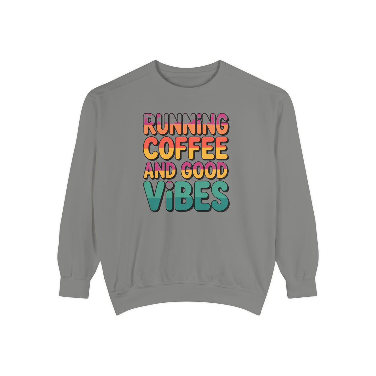 Running On Coffee And Vibes Sweatshirt, Retro Gradient Typography Crewneck, Coffee Lover Gift, Positive Vibes Pullover