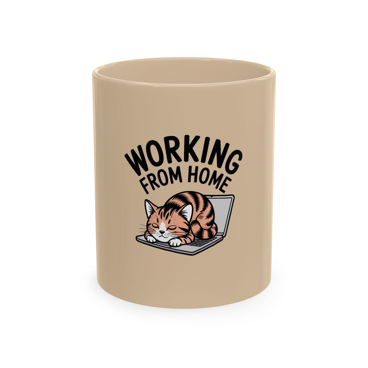 Working From Home Cat Mug, Funny Remote Work Coffee Mug, Cute Cat Lover Gift, Lazy Cat Laptop Mug for Coworker or WFH Gift