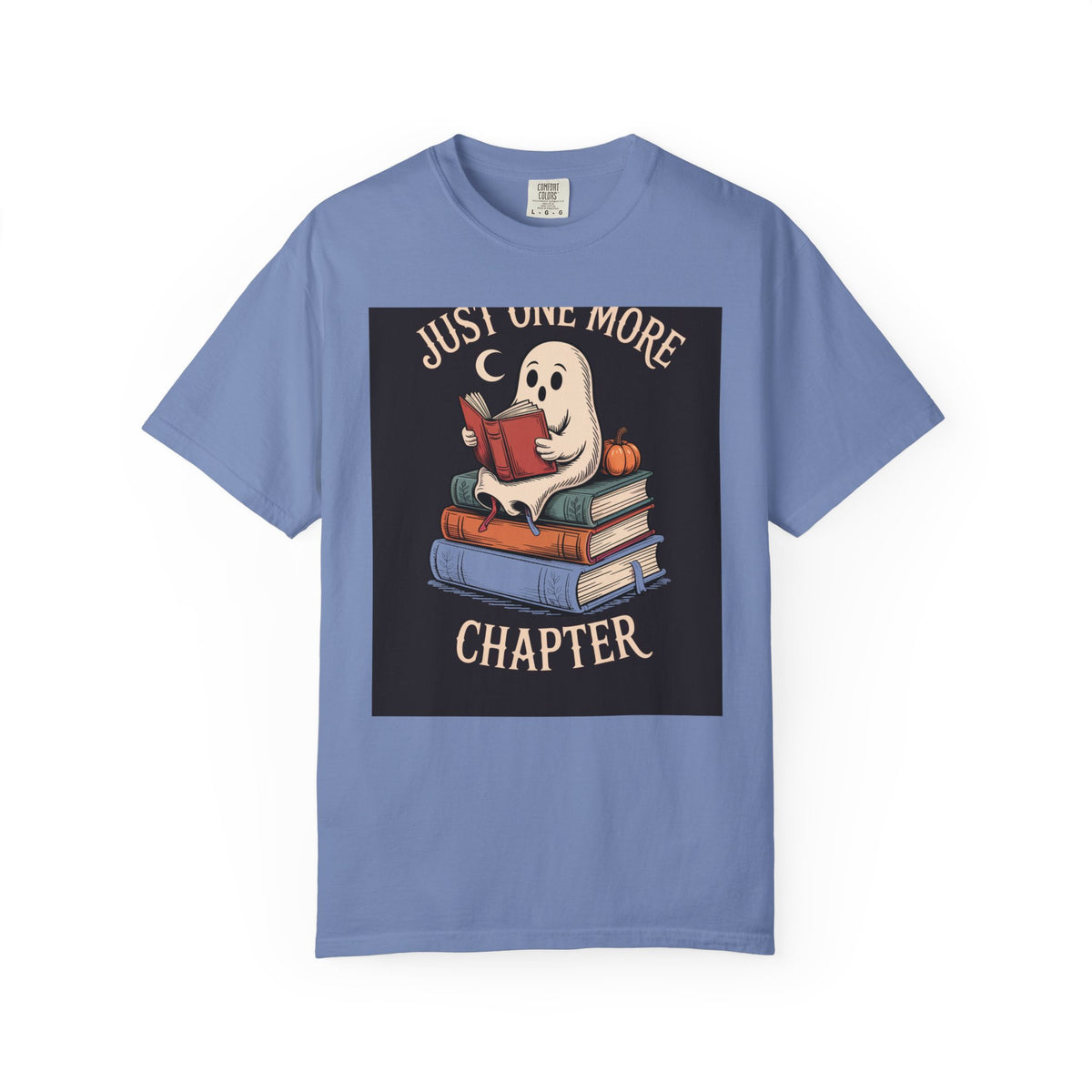 Just One More Chapter Ghost Shirt, Halloween Reading Tee, Bookish Ghost T-Shirt, Cozy Spooky Season Gift for Book Lovers