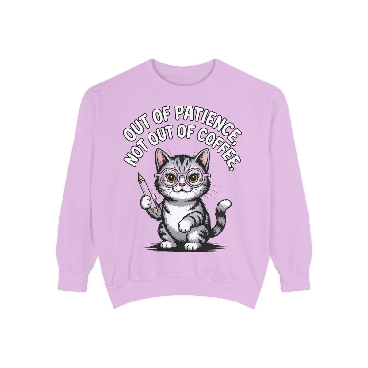 Teacher Cat Sweatshirt, Funny Cat Teacher Crewneck, Out Of Patience Not Out Of Coffee Shirt, Teacher Gift, Cat Lover Sweatshirt