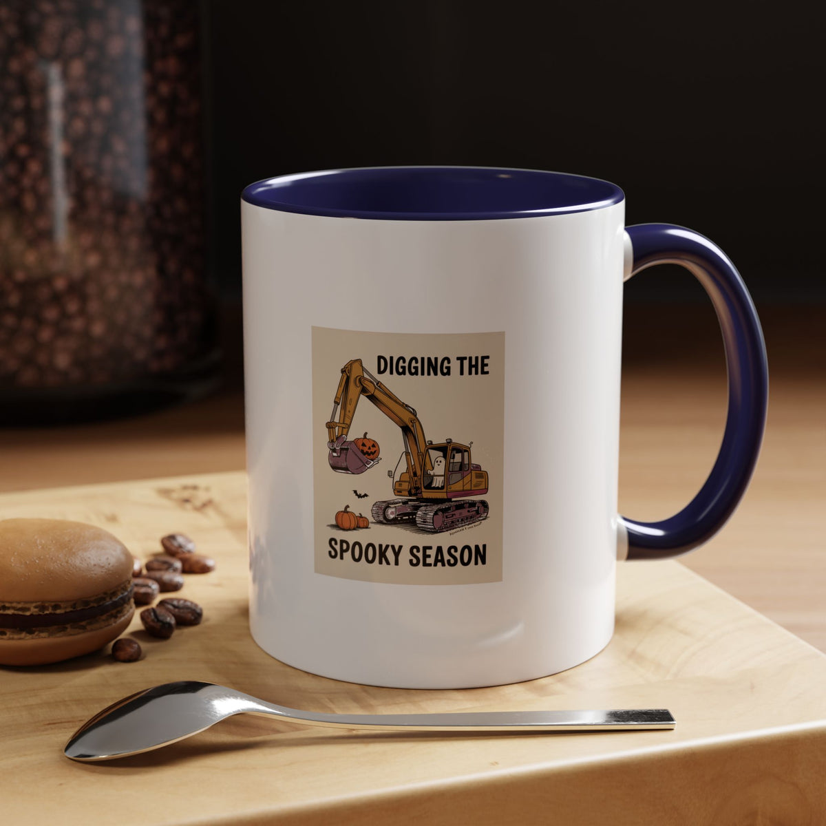 Digging The Spooky Season Excavator Mug, Halloween Excavator Coffee Cup, Funny Ghost Pumpkin Mug, Halloween Gift for Construction Lover