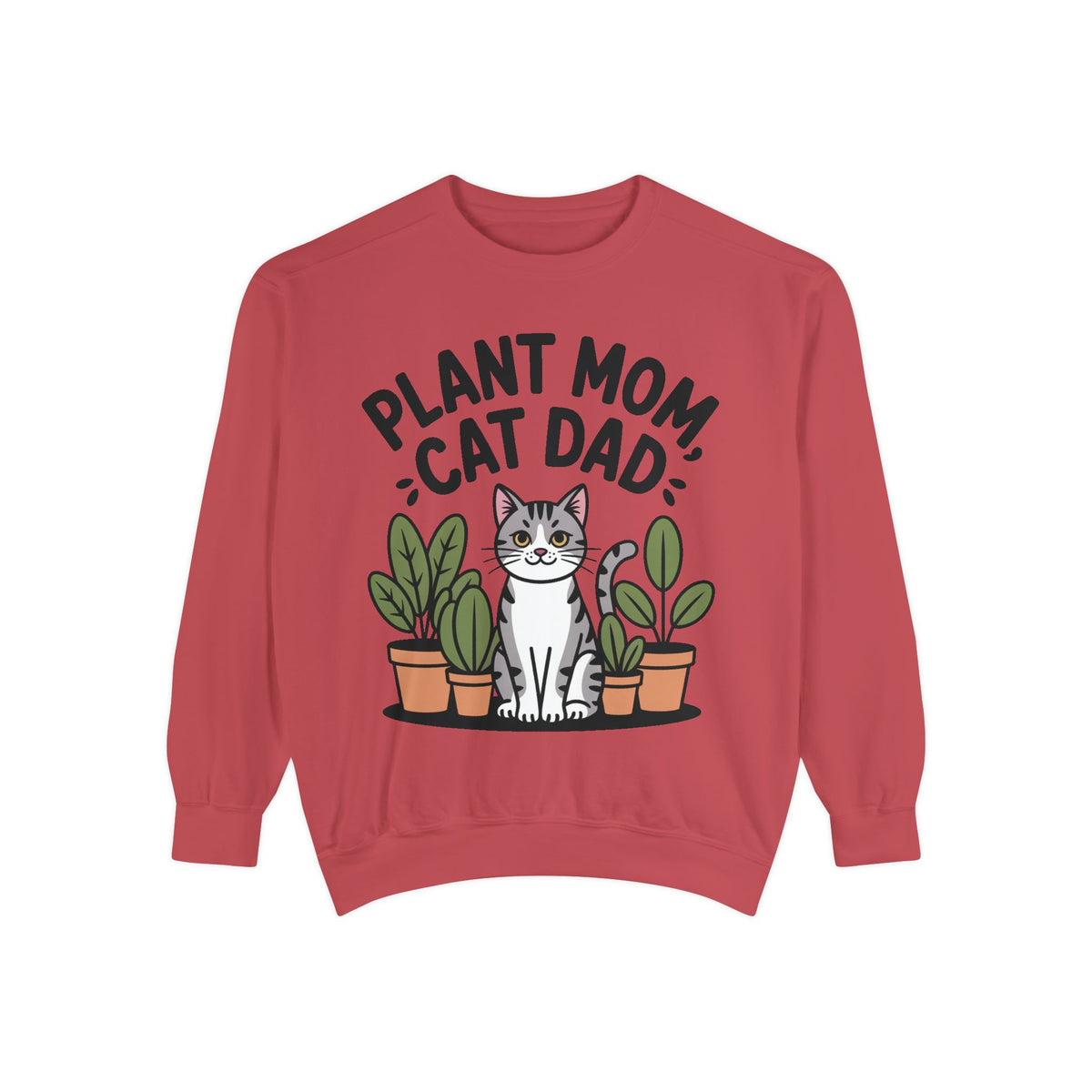 Plant Mom Cat Dad Sweatshirt, Funny Cat Lover Crewneck, Cute Plant Lady Gift, Embroidered Patch Style Sweatshirt for Cat Owners