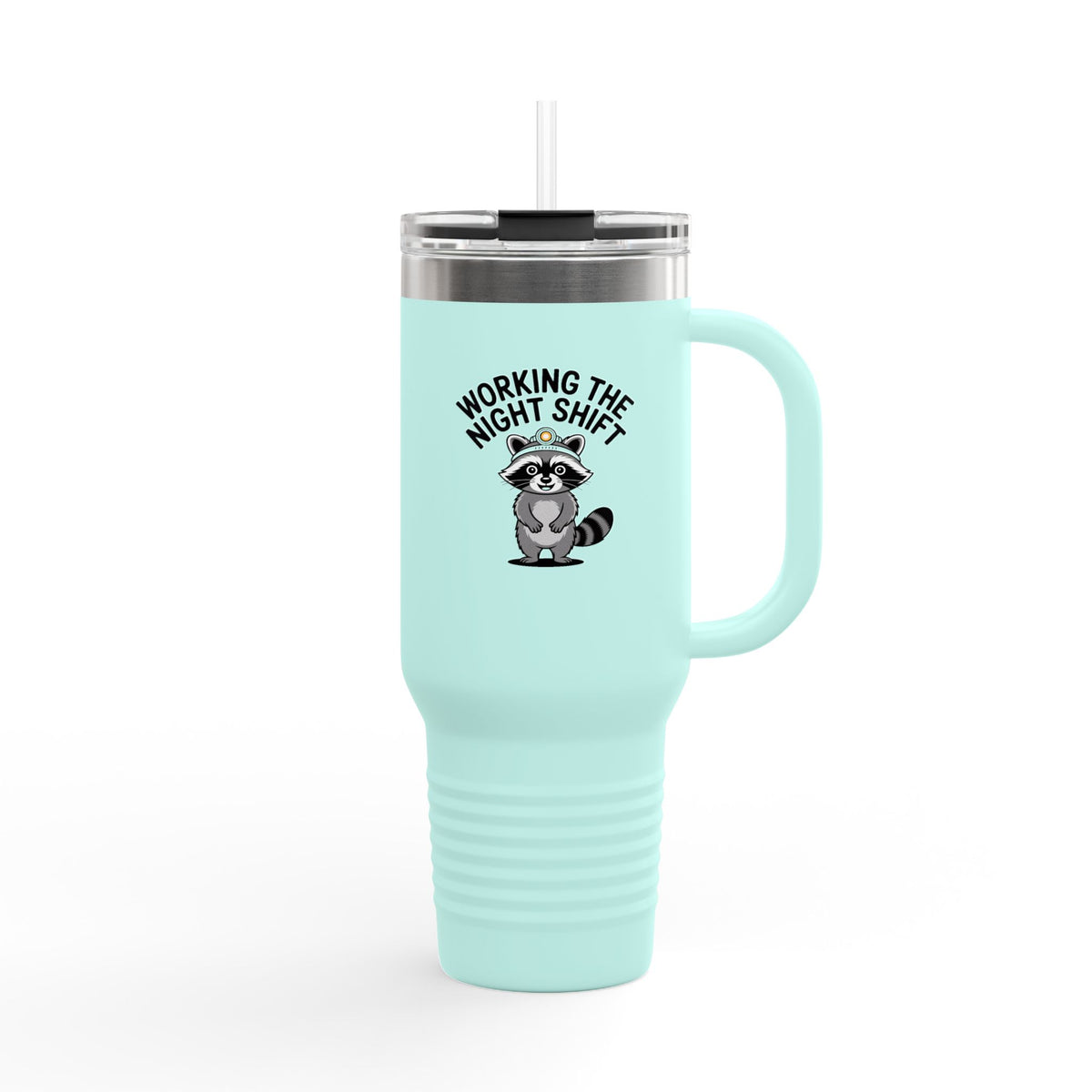 Raccoon Night Shift Travel Mug, Funny Raccoon Tumbler, Night Owl Gift, Cute Headlamp Raccoon 40oz Cup, Nurse Night Shift Gift