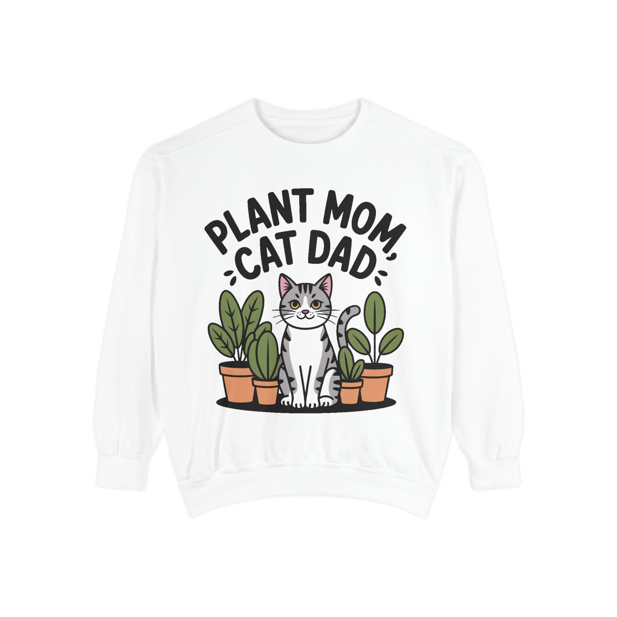 Plant Mom Cat Dad Sweatshirt, Funny Cat Lover Crewneck, Cute Plant Lady Gift, Embroidered Patch Style Sweatshirt for Cat Owners
