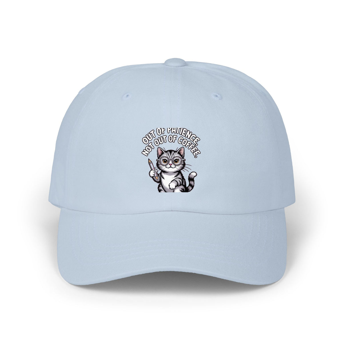 Funny Teacher Cat Dad Hat, 'Out of Patience Not Out of Coffee' Cap, Cute Cat Teacher Gift, Sarcastic Teacher Embroidered Hat
