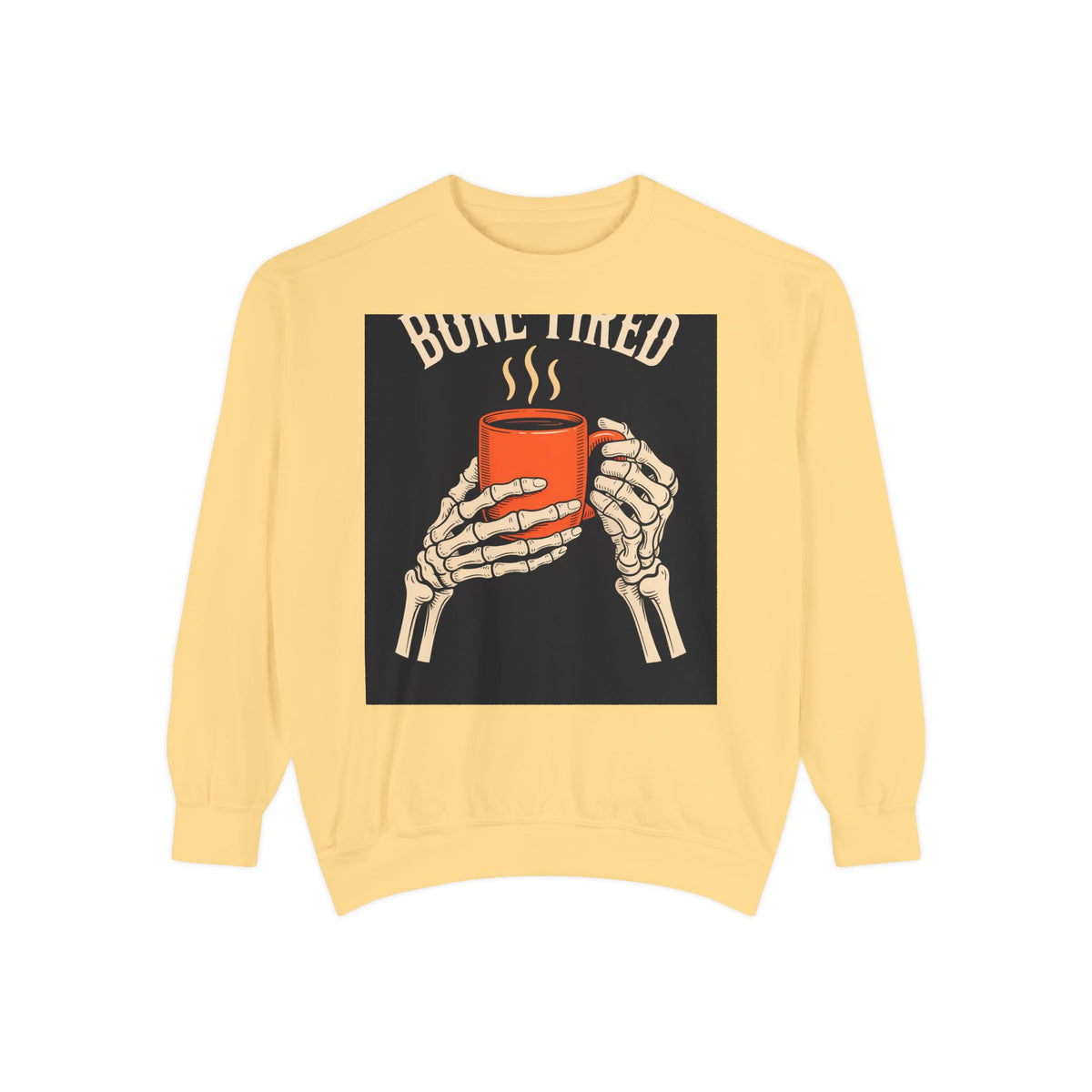 Bone Tired Coffee Skeleton Sweatshirt, Halloween Coffee Lover Crewneck, Funny Skeleton Hands Mug Shirt, Spooky Season Gift