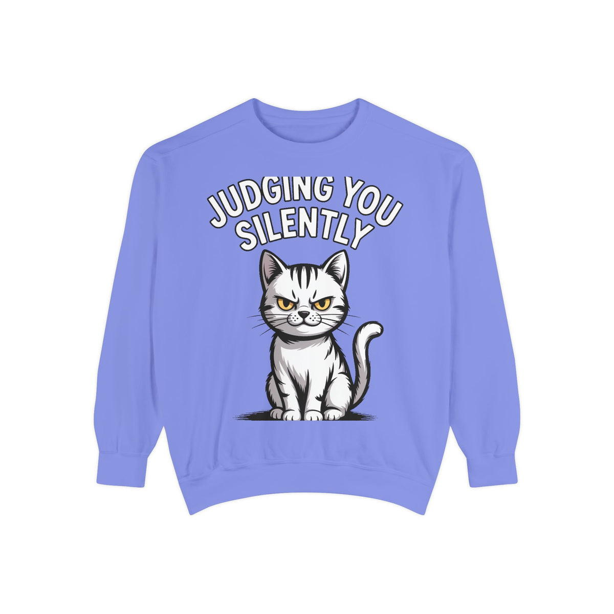 Judging You Silently Cat Sweatshirt, Funny Cat Lover Crewneck, Sarcastic Cat Embroidered Patch Style Sweatshirt, Cute Cat Gift
