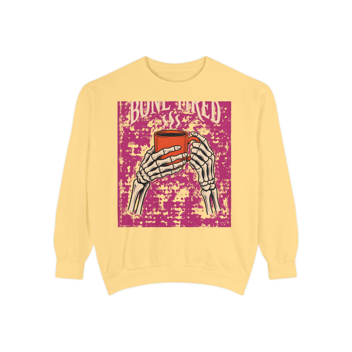 Bone Tired Coffee Sweatshirt, Halloween Skeleton Hands Mug Crewneck, Vintage Spooky Season Coffee Lover Gift, Funny Fall Sweatshirt