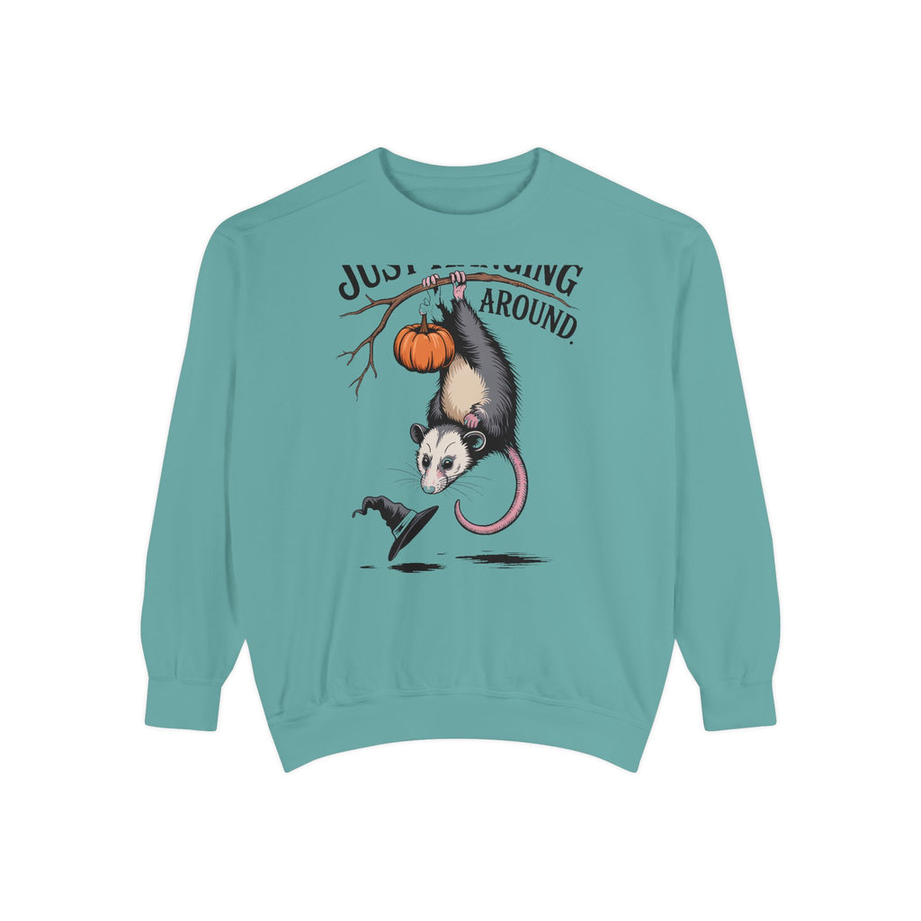 Just Hanging Around Opossum Sweatshirt, Vintage Halloween Crewneck, Funny Opossum Jack-o'-Lantern Shirt, Spooky Season Gift