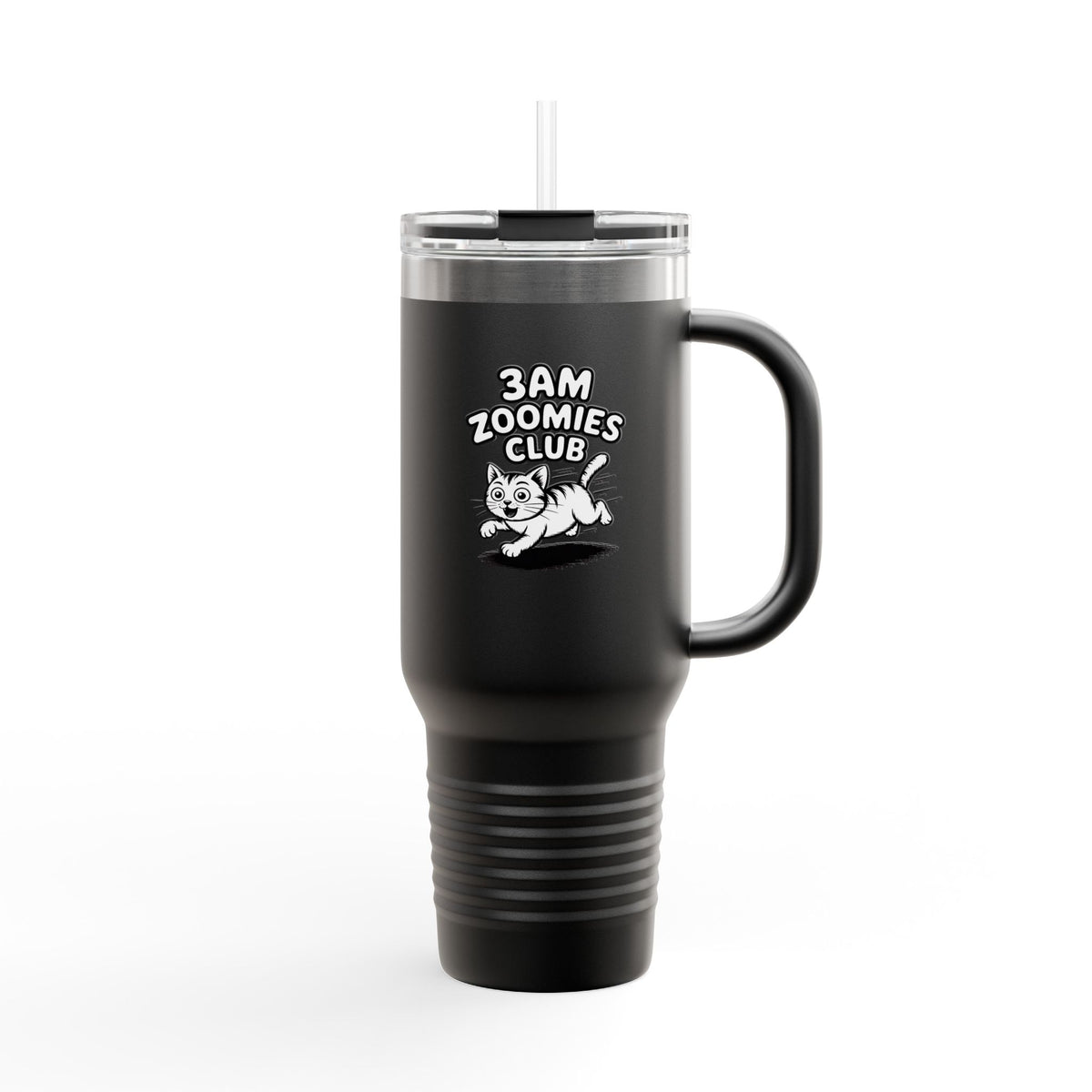3AM Zoomies Club Cat Tumbler, Funny Cat Travel Mug, 40oz Insulated Tumbler with Handle, Cat Lover Gift, Crazy Cat Mom Cup