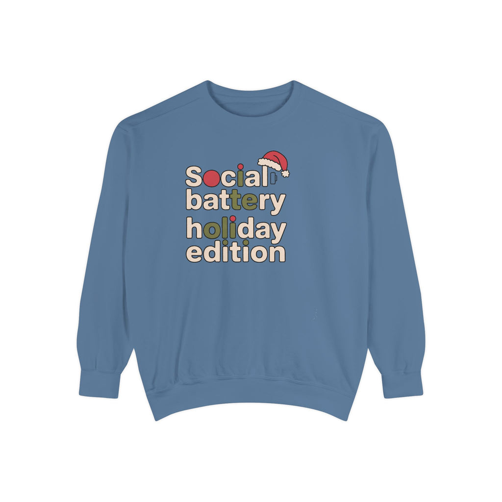 Social Battery Low Sweatshirt, Funny Christmas Gift For Introverts, Socially Tired Holiday Edition Crewneck, Anti Social Xmas Sweater