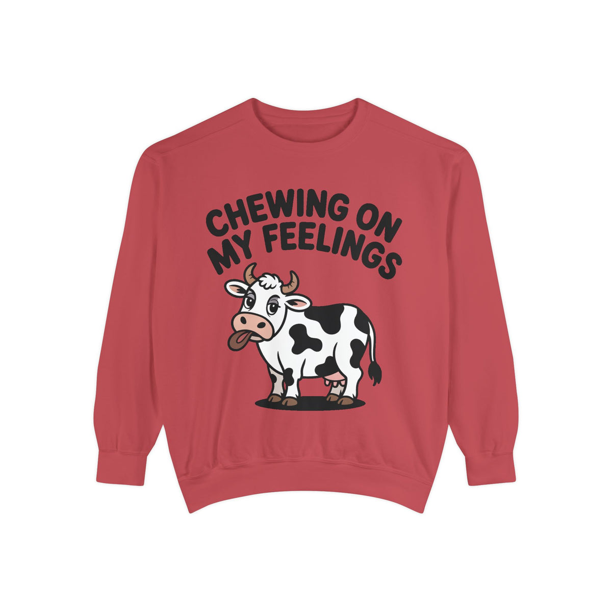 Chewing On My Feelings Sweatshirt, Funny Cow Crewneck, Cute Cow Lover Gift, Embroidered Style Cow Sweatshirt, Funny Farm Animal Shirt