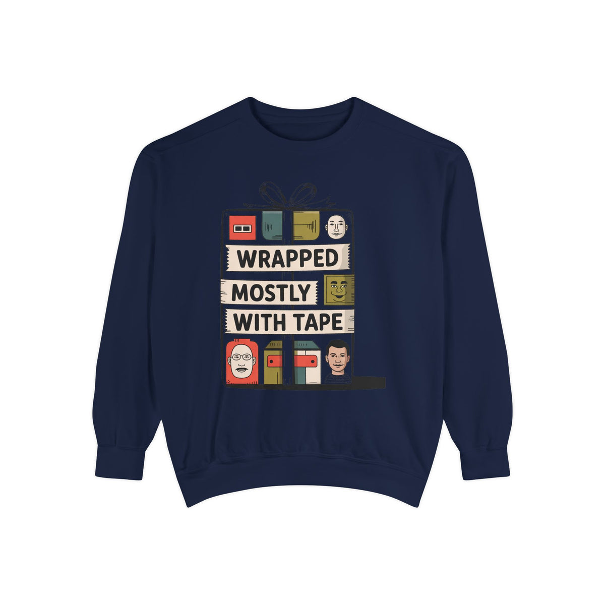 Gift Wrapper Sweatshirt, Wrapped Mostly With Tape Funny Christmas Crewneck, Funny Gift Wrapping Humor Sweater, Holiday Gift For Bad Wrapper