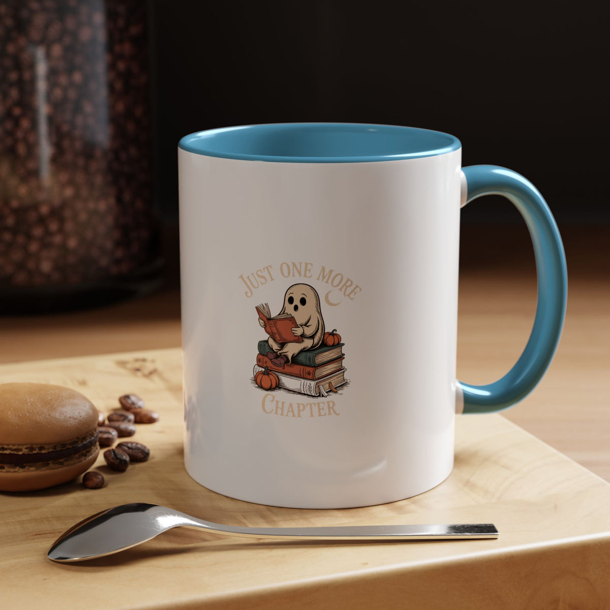 Just One More Chapter Ghost Mug, Halloween Reading Mug, Cozy Bookish Ghost Coffee Cup, Spooky Season Book Lover Gift
