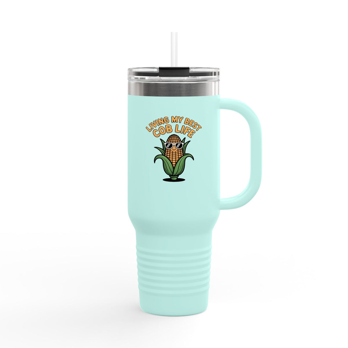 Funny Corn Travel Mug, Living My Best Cob Life Tumbler, Cute Corn Cob Sunglasses 40oz Cup, Funny Food Lover Gift, Summer BBQ Tumbler