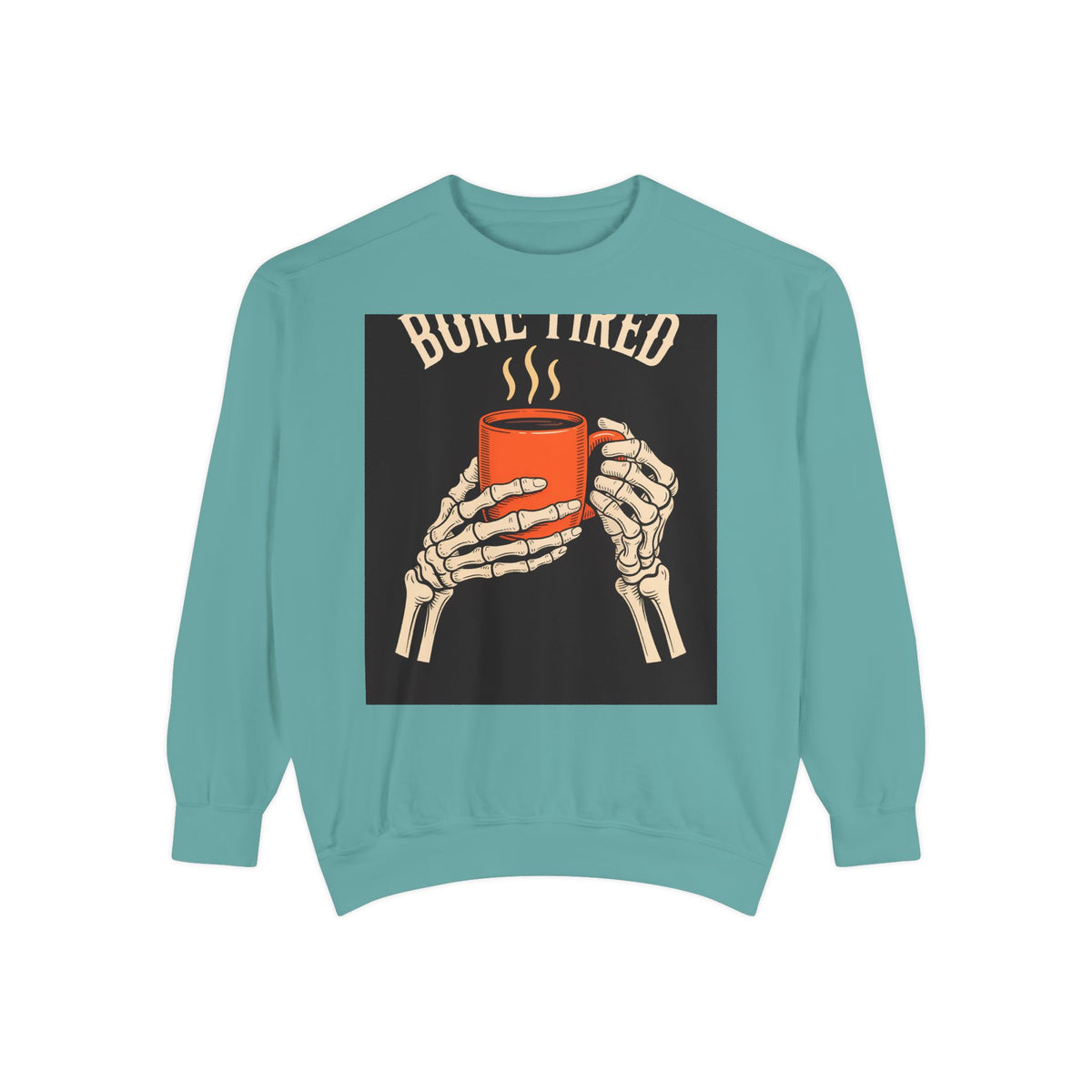 Bone Tired Coffee Skeleton Sweatshirt, Halloween Coffee Lover Crewneck, Funny Skeleton Hands Mug Shirt, Spooky Season Gift