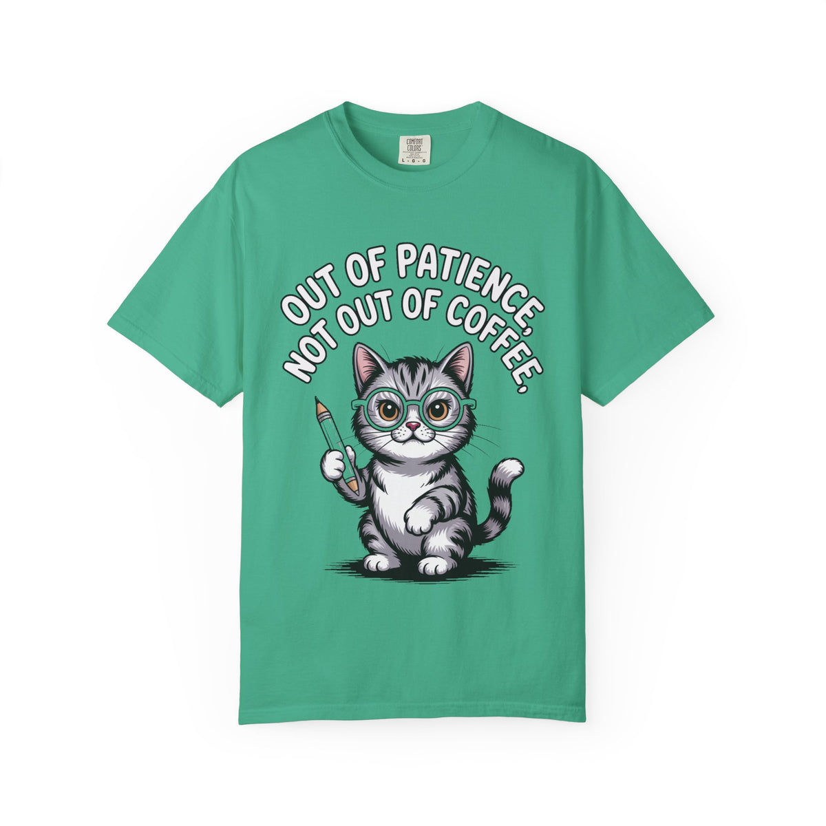 Funny Teacher Cat Shirt, Out Of Patience Not Out Of Coffee T-Shirt, Cat Lover Teacher Gift, Grading Papers Tee