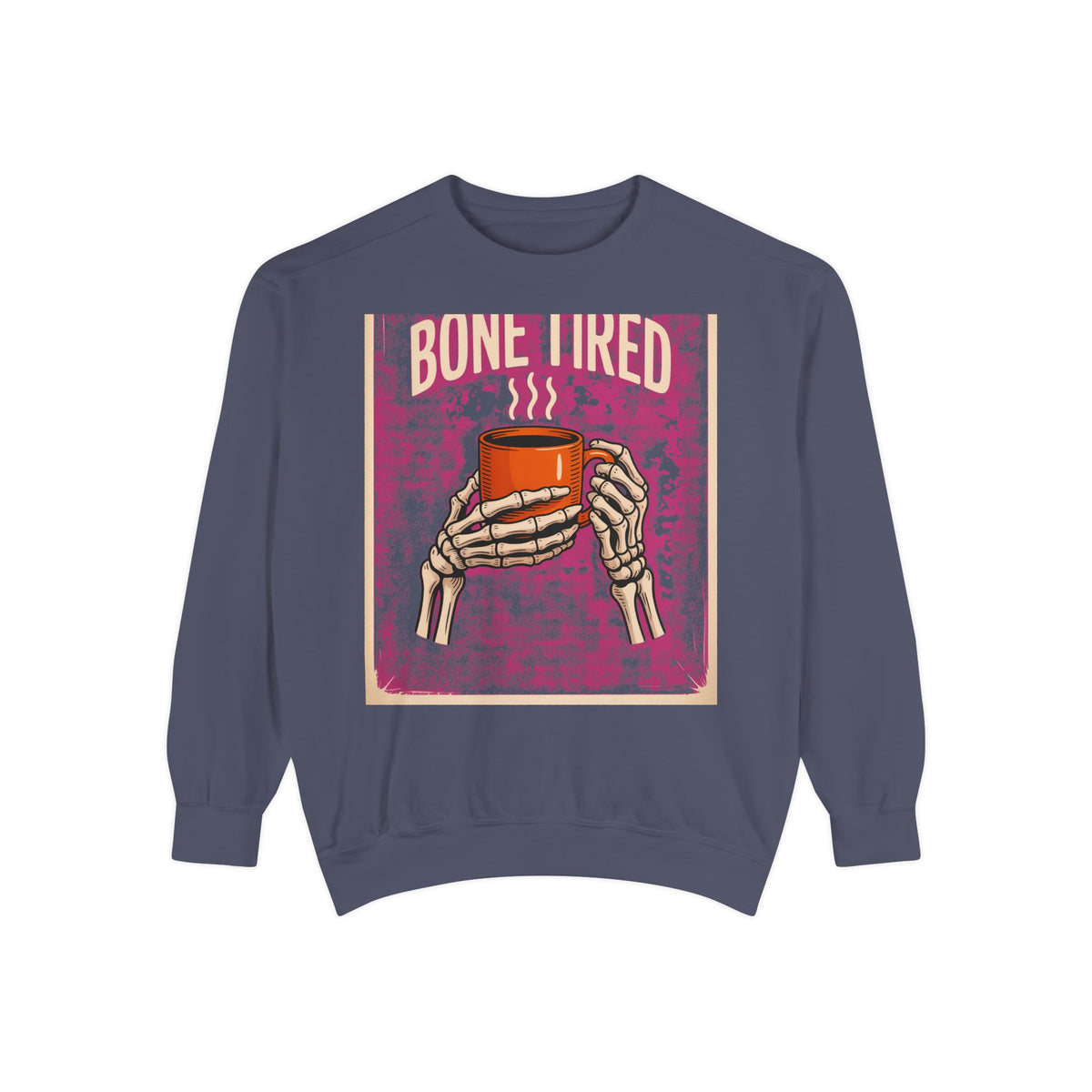 Bone Tired Coffee Skeleton Sweatshirt, Halloween Coffee Lover Crewneck, Funny Skeleton Hands Mug Shirt, Spooky Season Sweatshirt