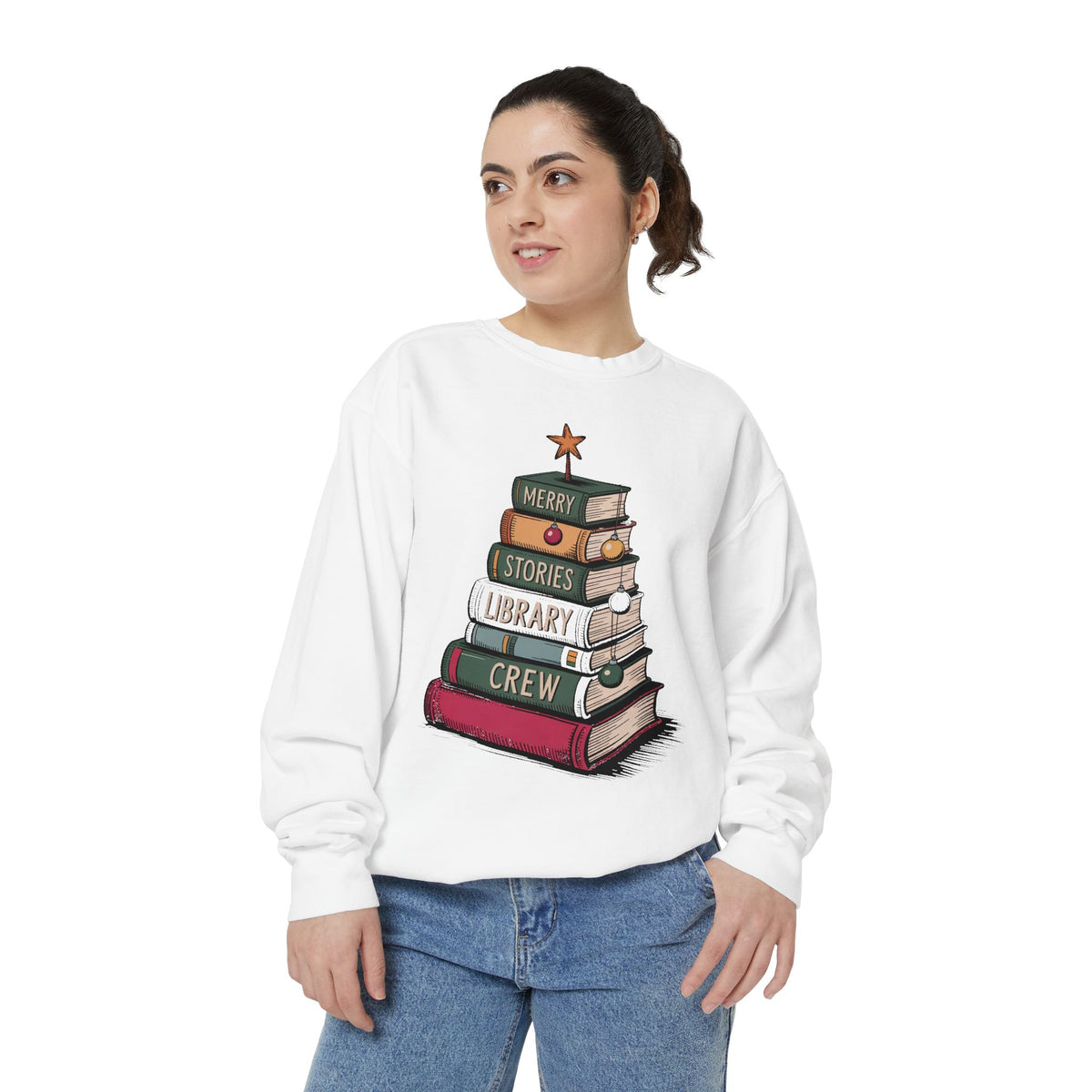 Librarian Christmas Sweatshirt, Library Crew Gift, Merry Stories Crewneck, Christmas Gift For Librarian, Book Lover Holiday Sweatshirt, Lib…