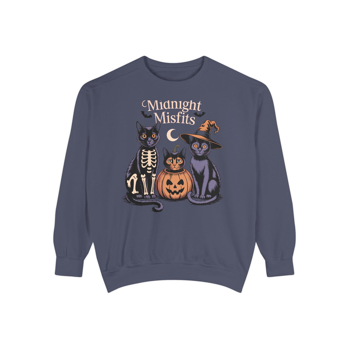 The Midnight Misfits Cats Halloween Sweatshirt, Funny Black Cat Costume Crewneck, Spooky Season Cat Lover Gift