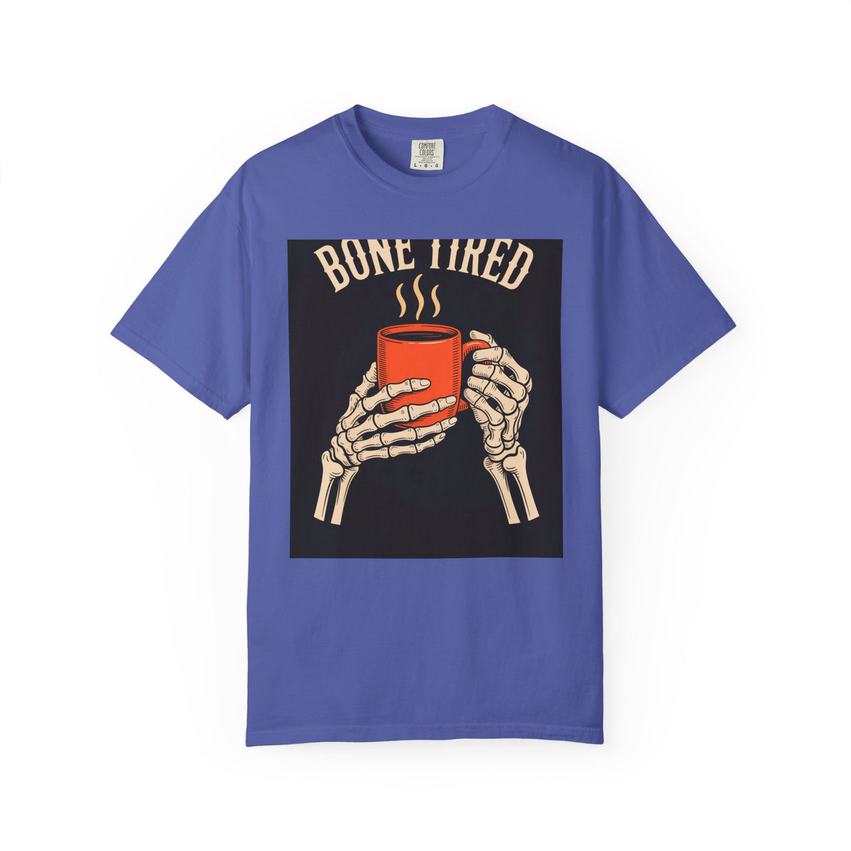 Bone Tired Halloween Shirt, Skeleton Hands Coffee Mug Tee, Vintage Halloween Coffee T-Shirt, Spooky Season Gift