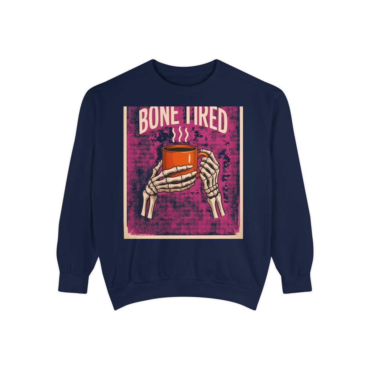 Bone Tired Coffee Skeleton Sweatshirt, Halloween Coffee Lover Crewneck, Funny Skeleton Hands Mug Shirt, Spooky Season Sweatshirt
