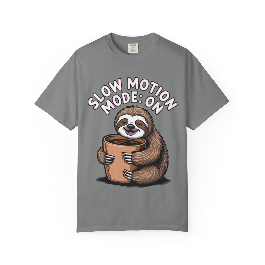 Slow Motion Sloth Shirt, Funny Coffee Lover T-Shirt, Cute Sloth Hugging Coffee Cup Tee, Sleepy Sloth Gift for Coffee Addict
