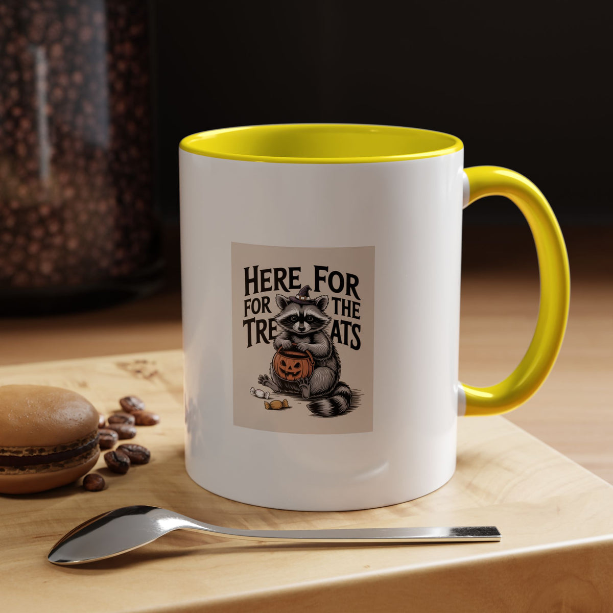 Here For The Treats Raccoon Mug, Funny Halloween Coffee Mug, Vintage Raccoon Witch Hat Cup, Spooky Season Gift, Trick or Treat Mug