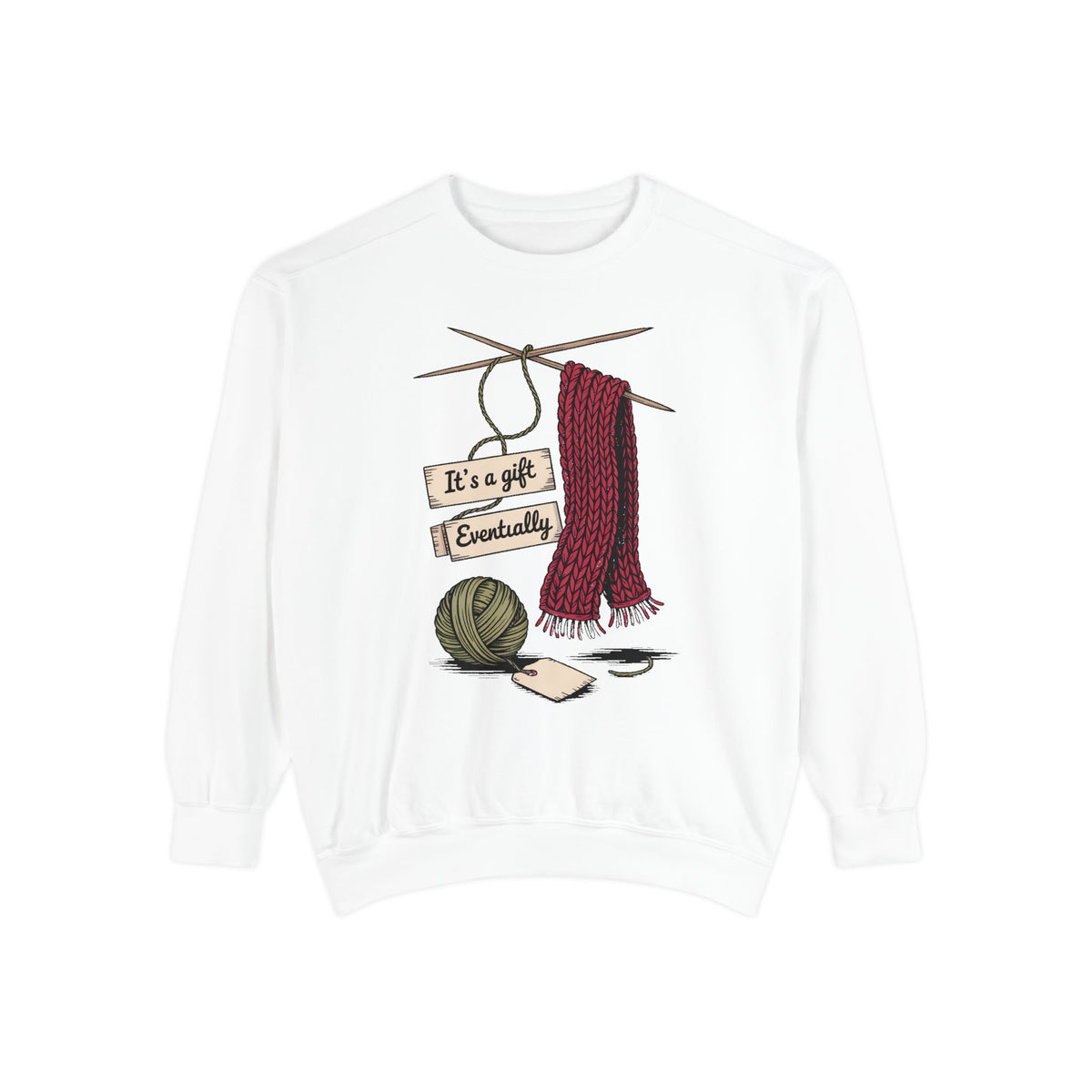 Knitter Christmas Sweatshirt, It's A Gift Eventually, Funny Knitting Crewneck, Christmas Gift For Knitter, Yarn Lover Sweatshirt, Crafter H…