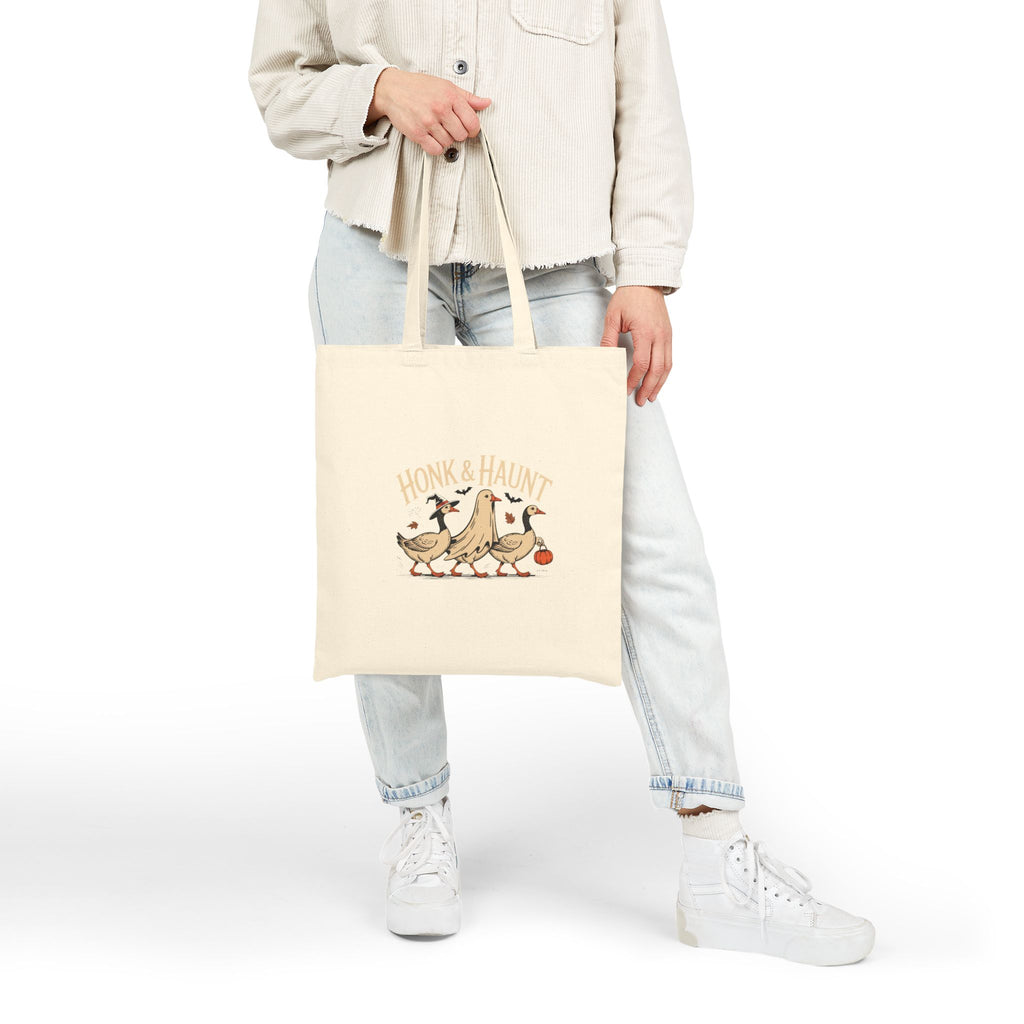 Honk & Haunt Geese Tote Bag, Funny Halloween Goose Canvas Bag, Vintage Spooky Bird Lover Gift, Witch Ghost Pumpkin Goose Tote