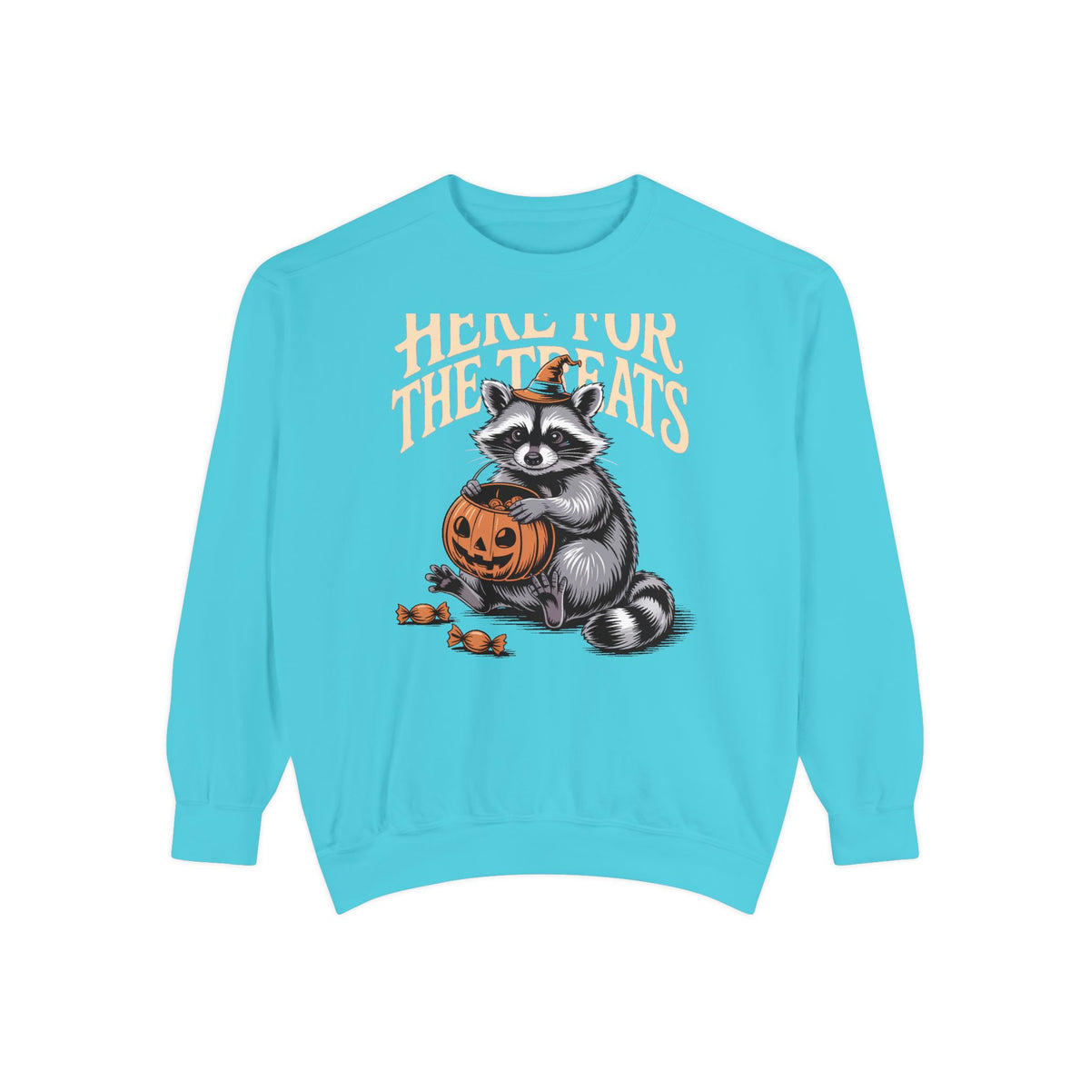 Here For The Treats Raccoon Sweatshirt, Funny Halloween Crewneck, Vintage Trick Or Treat Raccoon Shirt, Spooky Season Gift