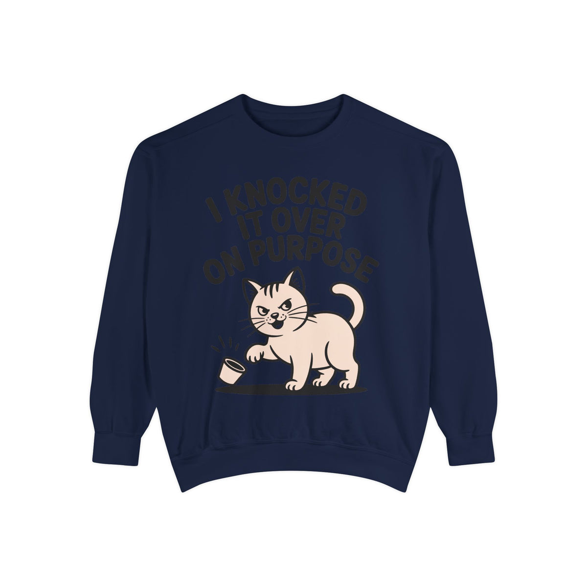 Funny Cat Sweatshirt, I Knocked It Over On Purpose Crewneck, Cute Cat Lover Gift, Embroidered Patch Style Cat Sweatshirt