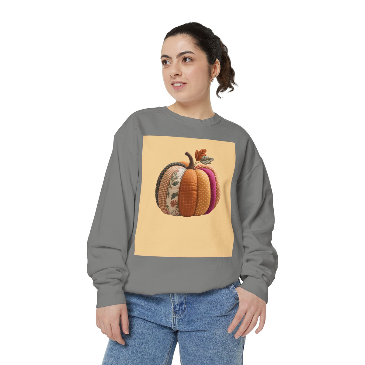 Patchwork Pumpkin Sweatshirt, Fall Quilted Pumpkin Crewneck, Halloween Shirt, Cozy Autumn Gift, Embroidered Style Pumpkin Sweater