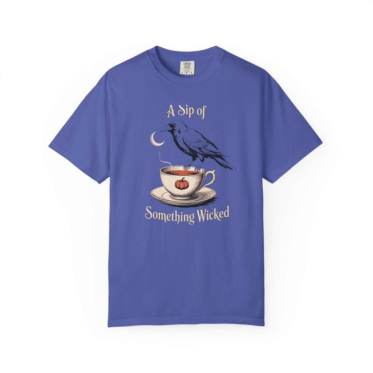 A Sip Of Something Wicked Crow Shirt, Vintage Halloween Tea Tee, Gothic Crow Pumpkin T-Shirt, Witchy Autumn Gift
