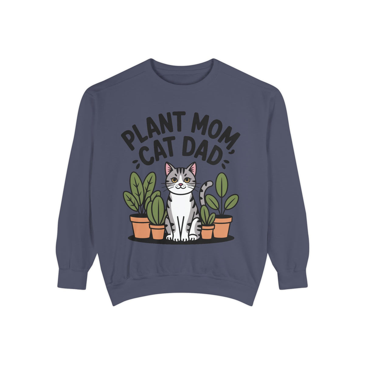 Plant Mom Cat Dad Sweatshirt, Funny Cat Lover Crewneck, Cute Plant Lady Gift, Embroidered Patch Style Sweatshirt for Cat Owners