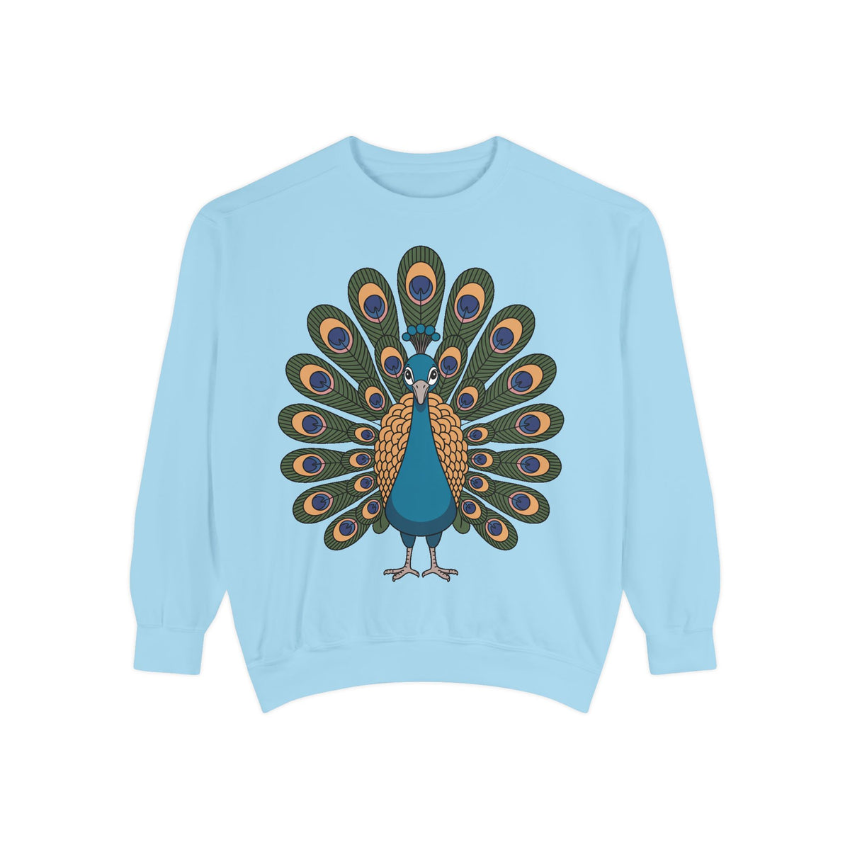 Peacock Sweatshirt, Cute Cartoon Peacock Crewneck, Embroidered Patch Style Feather Sweatshirt, Bird Lover Gift
