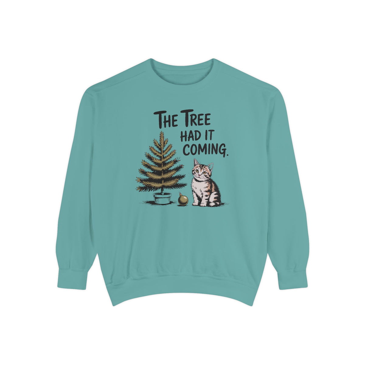 Cat Lover Sweatshirt, Funny Christmas Cat Gift, The Tree Had It Coming Crewneck, Cat Mom Christmas Sweater, Funny Holiday Gift For Cat Love…