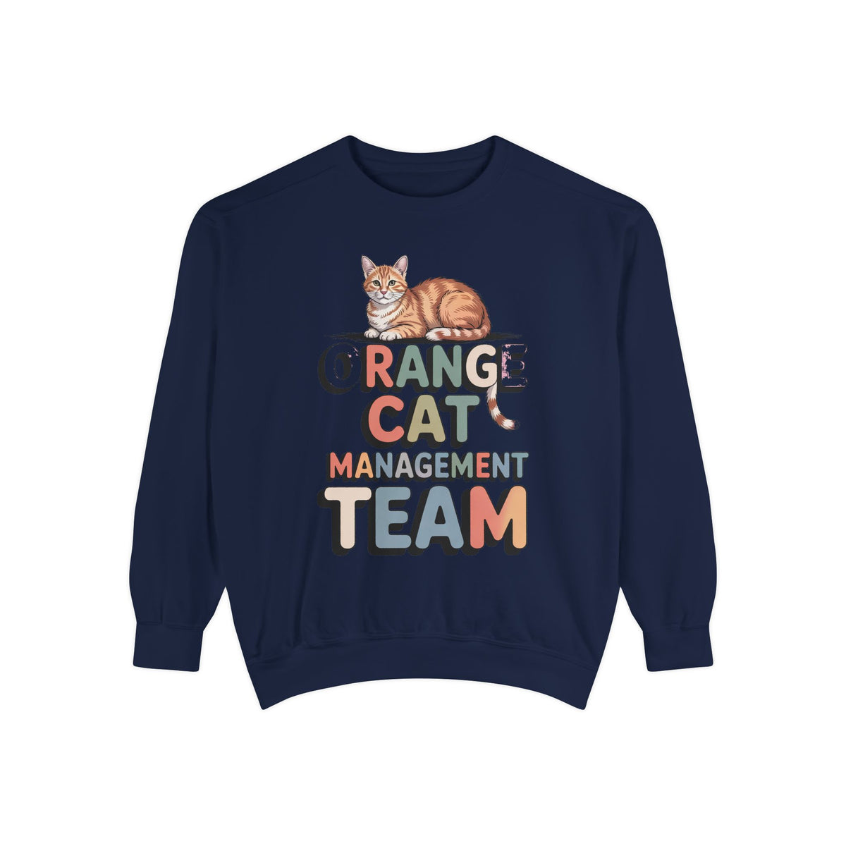 Orange Cat Mom Sweatshirt, Orange Cat Management Team Crewneck, Funny Family Roles Gift, Retro Cat Lover Sweater, Cat Mom Gift, Embroidered…