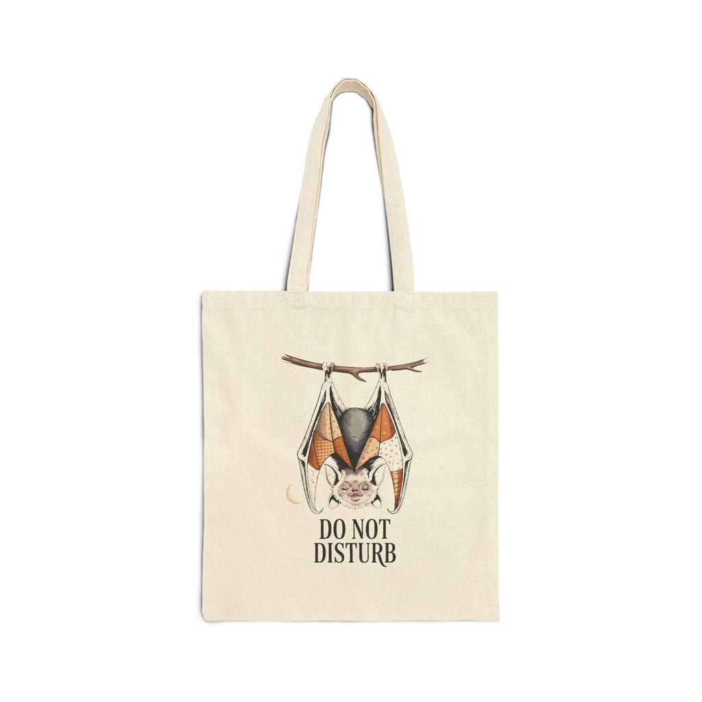 Do Not Disturb Bat Tote Bag, Halloween Canvas Tote, Cute Sleepy Bat Bag, Vintage Storybook Halloween Gift, Spooky Season Tote