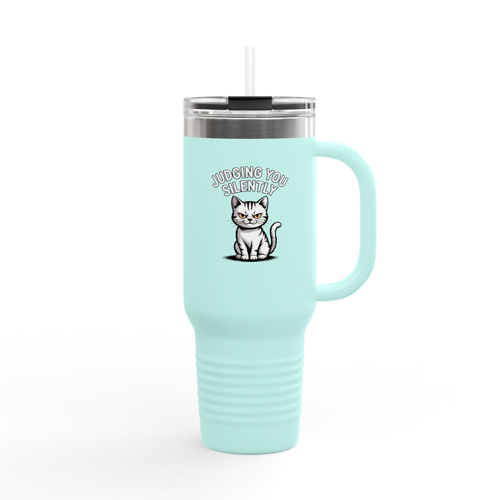 Judging You Silently Cat Mug, Funny Cat Travel Tumbler, 40oz Insulated Cup With Handle, Sarcastic Cat Lover Gift, Snarky Coffee Cup