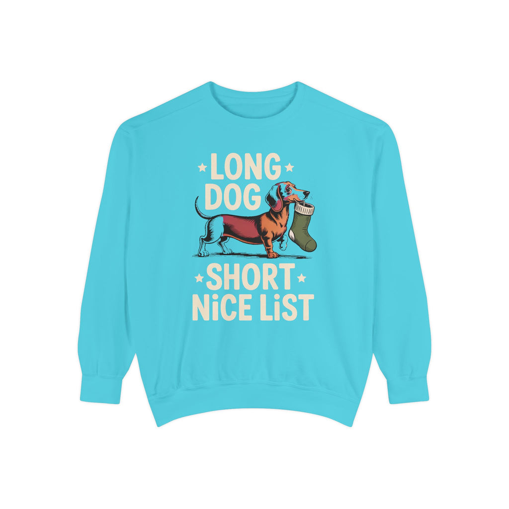 Dachshund Lover Sweatshirt, Funny Christmas Gift For Dog Mom, Long Dog Short Nice List Crewneck, Dachshund Christmas Sweatshirt, Weiner Dog…