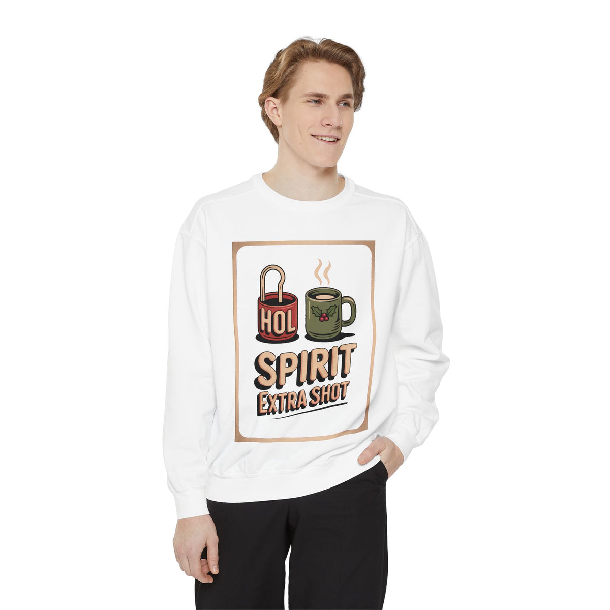 Coffee Lover Christmas Sweatshirt, Holiday Spirit Extra Shot Crewneck, Funny Christmas Coffee Gift, Retro Diner Lettering Sweatshirt, Coffe…