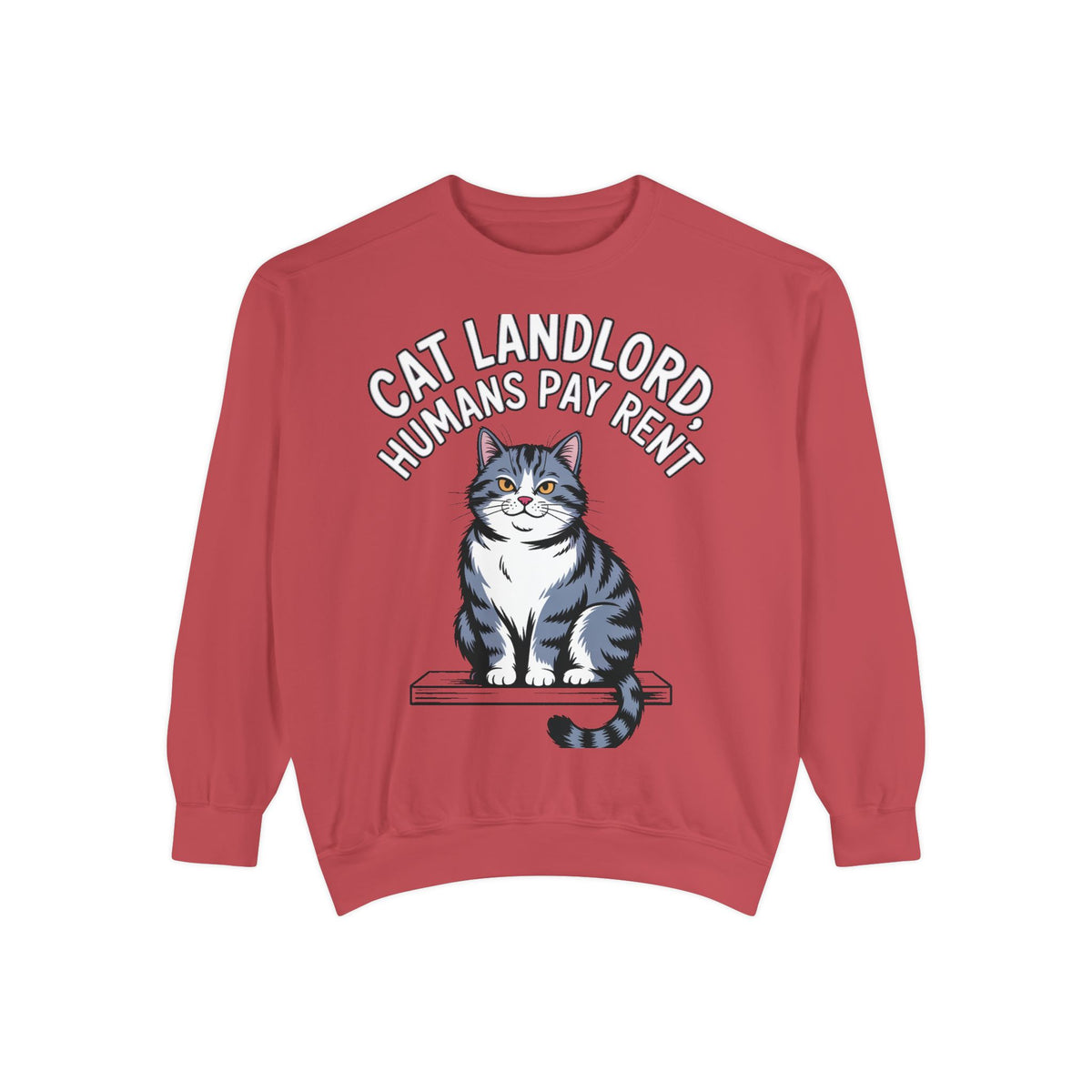 Cat Landlord Sweatshirt, Funny Cat Owner Gift, Humans Pay Rent Crewneck, Cute Fat Cat Sweatshirt, Embroidered Patch Style Sweatshirt
