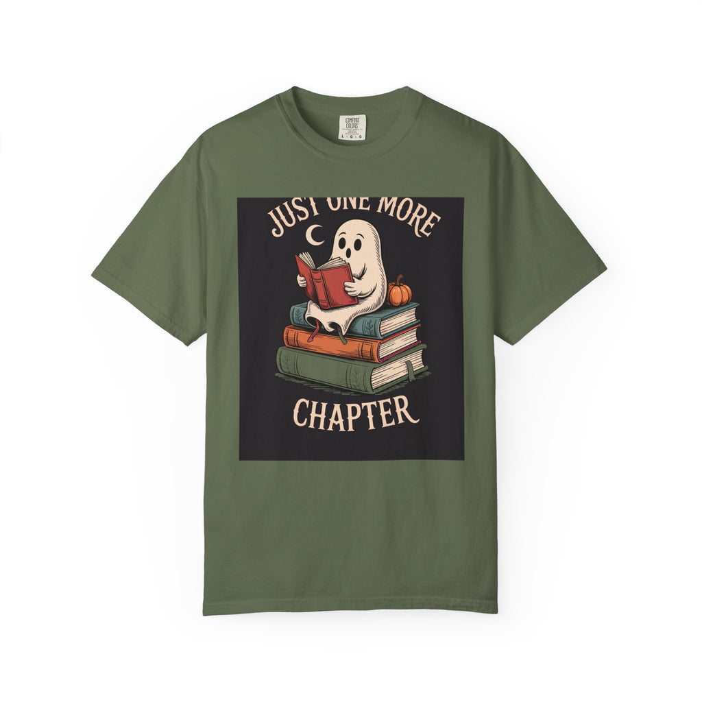 Just One More Chapter Ghost Shirt, Halloween Reading Tee, Bookish Ghost T-Shirt, Cozy Spooky Season Gift for Book Lovers
